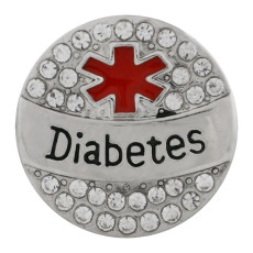 20MM Medical Alert diabetes snap Silver Plated with white rhinestone and enamel KC9818 snaps jewelry