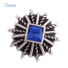 12MM snap Antique sliver Plated with deep blue rhinestone KS6163-S snaps jewelry