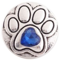20MM paw snap silver Antique plated with deep blue Rhinestone KC6363 snaps jewelry