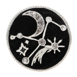 20MM star and moon sliver Plated with  rhinestone and black enamel  KC6565 snaps jewelry
