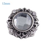 12MM flower snap Antique Silver Plated with gray glass KS6110-S snaps jewelry