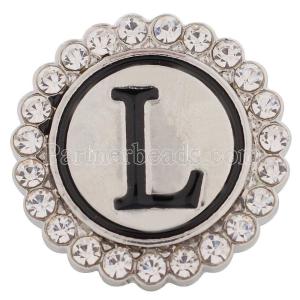 20MM English alphabet-L snap Antique silver  plated with  Rhinestones KC8541 snaps jewelry