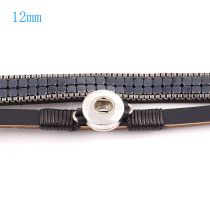 40cm 1 snap button pu leather bracelets fit 12mm snaps with black leather and charm KS0609-S