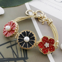 20MM flower snap gold Plated with pearl and black enamel KC9866 snaps jewelry