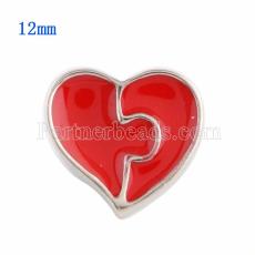 12MM Loveheart snap Silver Plated with red Enamel KS9633-S snaps jewelry