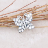 12MM Butterfly snap Silver Plated with  white rhinestone KS7028-S snaps jewelry