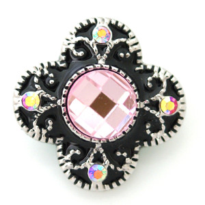 20MM Flower snap Antique silver plated DS5023 with pink Rhinestone interchangeable snaps jewelry