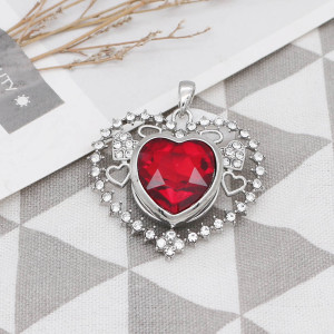 20MM love silver plated with red big Rhinestone snap jewelry