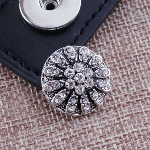 20MM Flower snap Antique Silver Plated with white rhinestones KB7706 snaps jewelry