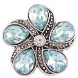 20MM Flower snap Silver Plated with light blue rhinestones KC6329 snaps jewelry