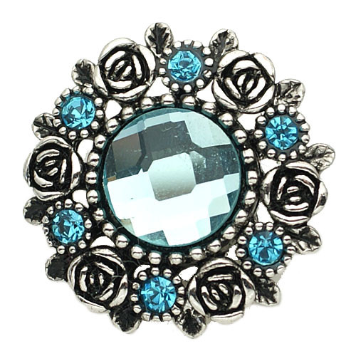 20MM flower snap Antique Silver Plated with Light blue Section glass KB8920 snaps jewelry