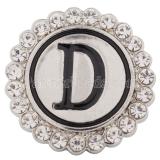 20MM English alphabet-D snap Antique silver  plated with  Rhinestones KC8533 snaps jewelry