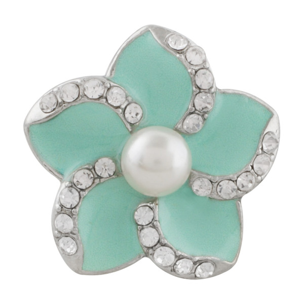 20MM flower snap sliver Plated with pearl and cyan enamel KC9876 snaps jewelry