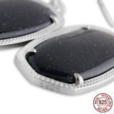 S925 Sterling Silver Kendra Scott style Elle Drop Earrings with Deep blue bling agate gemstone  GM6006