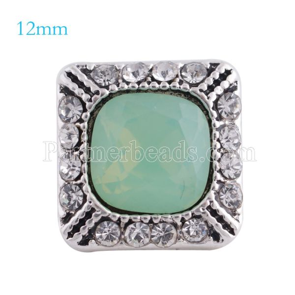 12MM Square snap Antique sliver Plated with green rhinestone KS6160-S snaps jewelry