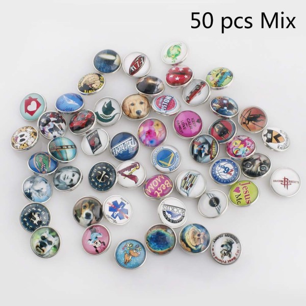 50pcs/lot glass snap buttons MixMix all styles 20MM Snap buttons MIX style for random Snaps Jewelry