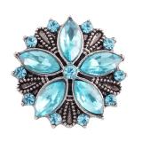 20MM flower snap Antique Silver Plated with light blue rhinestone KC7009  snap