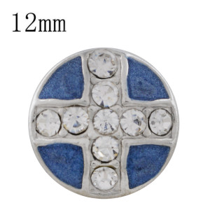 12MM cross sliver Plated with  rhinestone and blue enamel KS6330-S Diameter