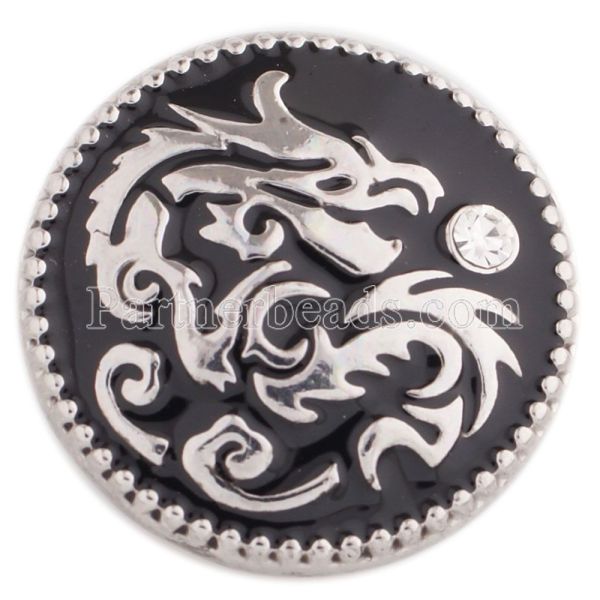 20MM Chinese elements-dragon snap silver plated with  Rhinestone and black Enamel KC5467 snaps jewelry