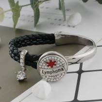 20MM Medical Alert lymphoma snap Silver Plated with white rhinestone and enamel KC9820 snaps jewelry