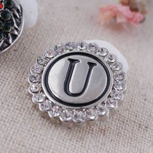 20MM English alphabet-U snap Antique silver  plated with  Rhinestones KC8550 snaps jewelry