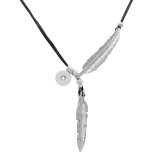 Retro smear leaves silver ornaments Necklace with 60CM chain KC1073 fit 20MM chunks snaps jewelry