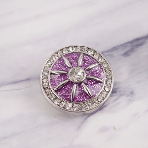 20MM snap Antique Silver Plated with purple powder and clear Rhinestones snap jewelry KC9664