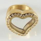 Stainless Steel RING  Mix6-10# size  with Dia 20mm  Heart floating charm locket gold color