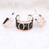 Copper Bangle with real leather black/white double side TA7026