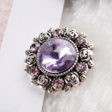 20MM Flower snap Silver Plated with purple rhinestones KC6073 snaps jewelry