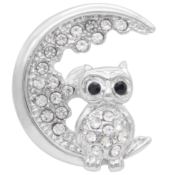 20MM owl snap Silver Plated with white rhinestone  KC7946 snaps jewelry