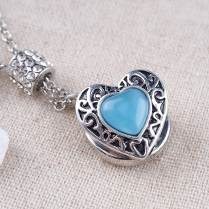 20MM Love heart snap Antique Silver Plated with cyan Opal KB8731 snaps jewelry