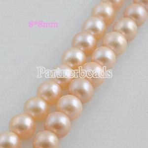 8*8mm freshwater round pearl beads pink