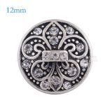 12MM flower snap Antique Silver Plated with white rhinestone KS6105-S snaps jewelry