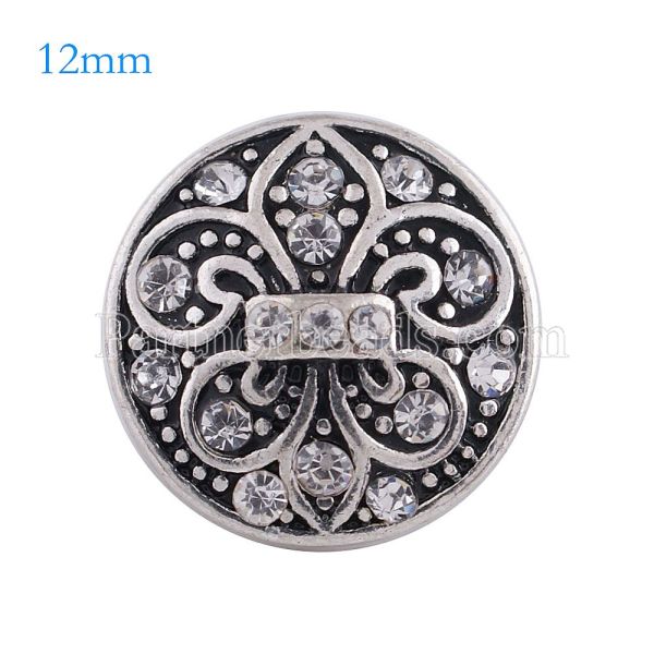 12MM flower snap Antique Silver Plated with white rhinestone KS6105-S snaps jewelry