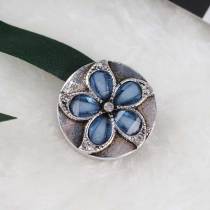 20MM flower snap Antique Silver plated with blue Rhinestones KC6255 snaps jewelry