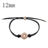 1 button snap black leather adjustable bracelets rose gold  fit 12mm snaps KS1174-S