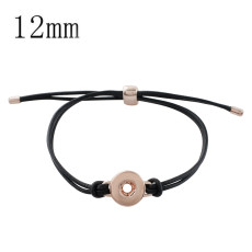 1 button snap black leather adjustable bracelets rose gold  fit 12mm snaps KS1174-S