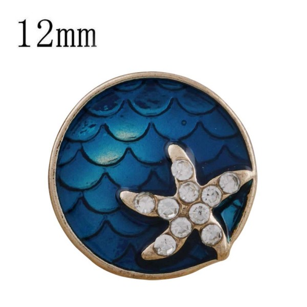12MM blue starfish snap gold plated with  rhinestone KS6307-S snaps jewelry