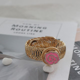 20MM Flower snap gold Plated with pink Rhinestones and enamel KC7664 snaps jewerly