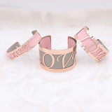 Copper Bangle with real leather Pink/gray double side TA7031