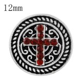 12MM cross snap sliver plated with red Rhinestone and Enamel KS6247-S interchangeable snaps jewelry