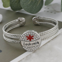 20MM Medical Alert leukemia snap Silver Plated with white rhinestone and enamel KC9819 snaps jewelry