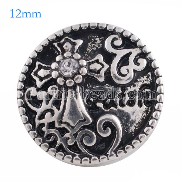 12MM cross faith snap Antique Silver Plated with white Rhinestone KS6101-S snaps jewelry