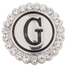 20MM English alphabet-G snap Antique silver  plated with  Rhinestones KC8536 snaps jewelry