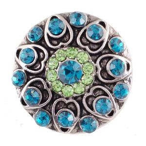 20MM round snap Antique Silver Plated with cyan rhinestone KC7041 snap jewelry