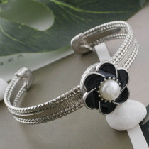 20MM flower snap sliver Plated with pearl and black enamel KC9871 snaps jewelry