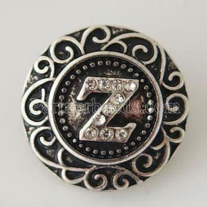 20MM English alphabet-Z  snap Antique silver  plated with Rhinestones KB6279 snaps jewelry