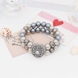 20MM Round snap Silver Plated with gray rhinestone And pearls KC7876 snaps jewelry