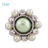 12MM round snap Silver Plated with rhinestone and green beads KS8032-S snaps jewelry